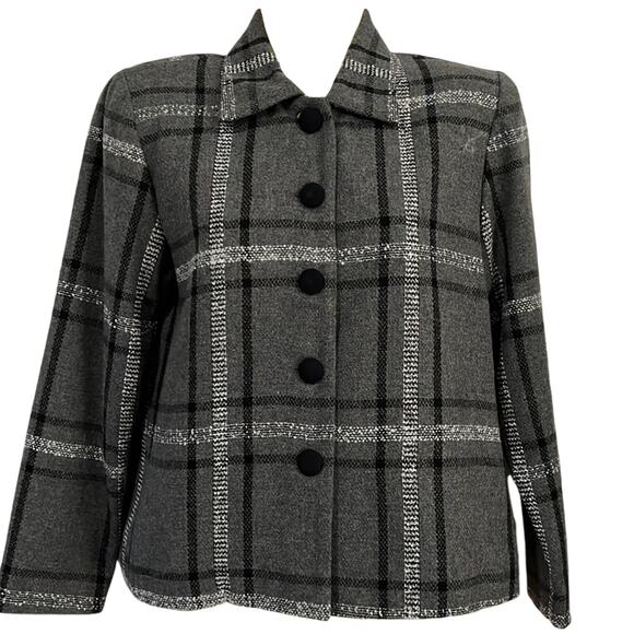 Willow Ridge Vintage Petite Gray Plaid Lined Jacket Size 4P Preppy Office Dressy - Picture 1 of 9